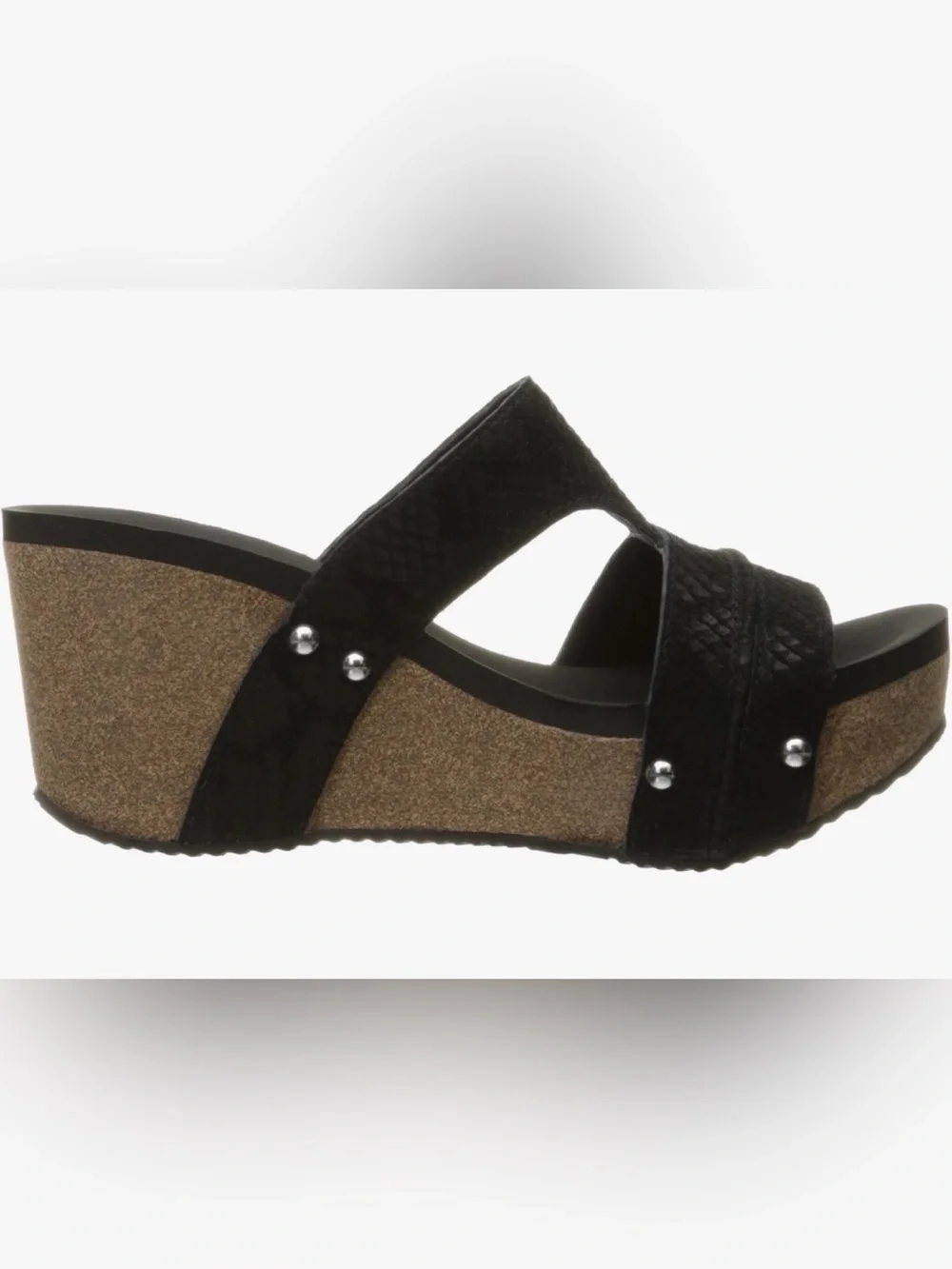 Volatile Mount Python Embossed Black Leather Wedge Sandal